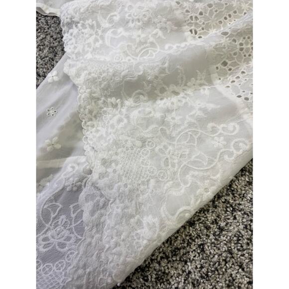 Johnny Was | Medium | White Lace Embroidered Eyelet 3/4 Sleeve Tunic Cover-Up - Picture 10 of 11